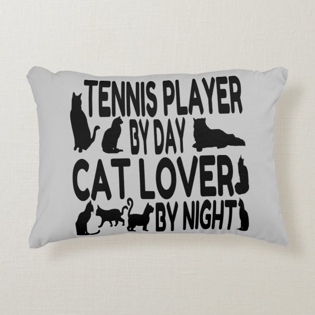 Cat Lover Tennis Player Prydnadskudde (Framsidan)