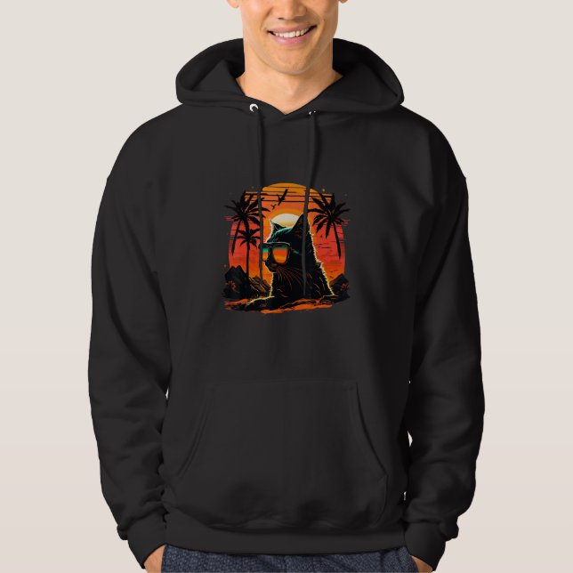 Cat Lover Vacation Design Cat In Sunglasses On Sun Hoodie (Framsida)