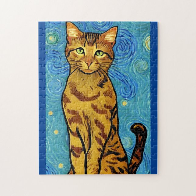 Cat Lover Van Gogh Stil Starry Night Pussel (Vertikal)