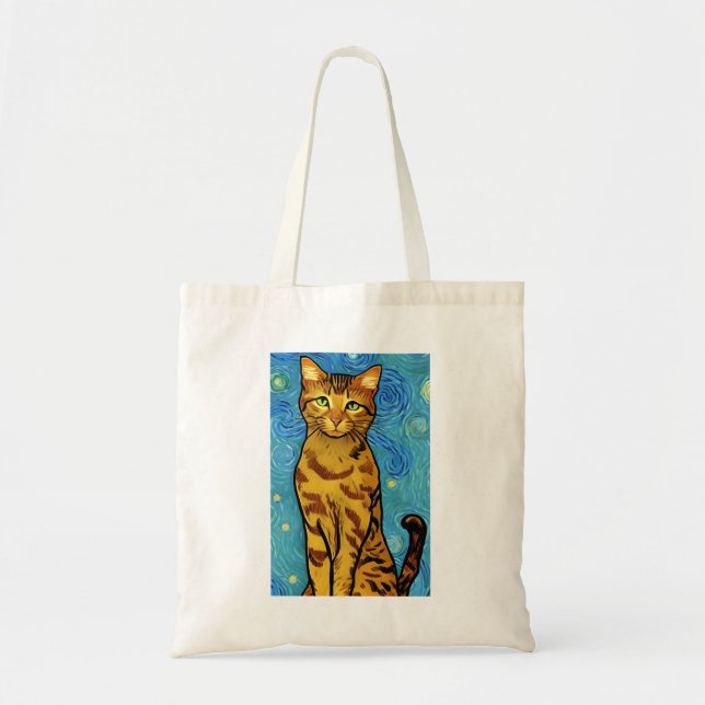 Cat Lover Van Gogh Stil Starry Night Tygkasse (Framsidan)