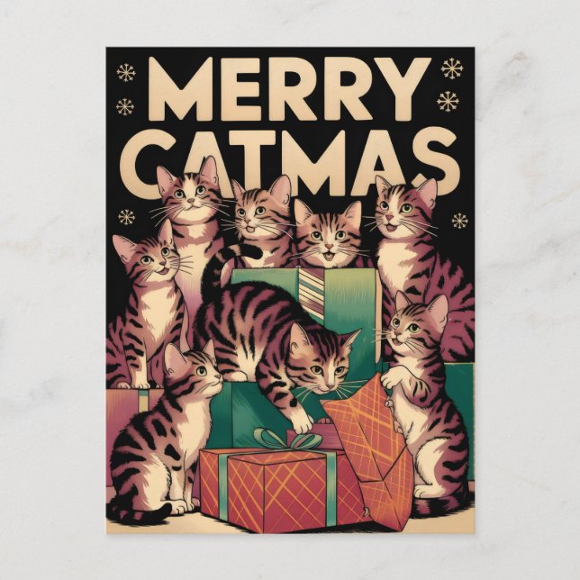 Cat Lover-Vintagen Julfoni Vykort (Framsida)