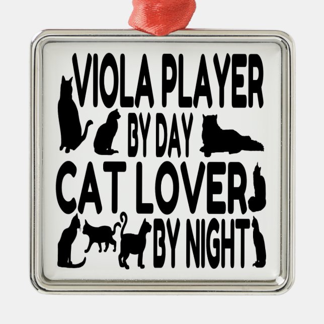 Cat Lover Viola Player Julgransprydnad Metall (Framsidan)
