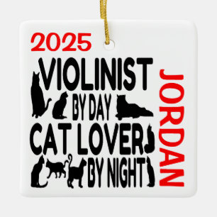 Cat Lover Violinist ANPASSNINGSBAR Julgransprydnad Keramik