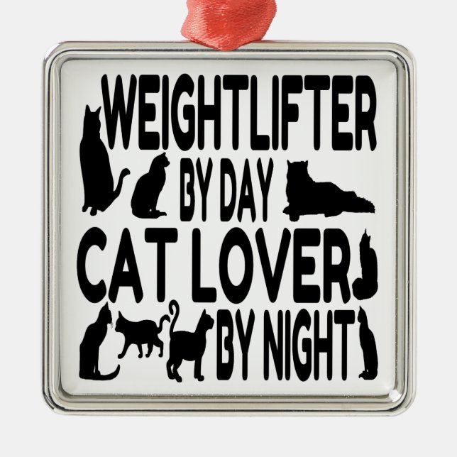 Cat Lover Weightlifter Julgransprydnad Metall (Framsidan)