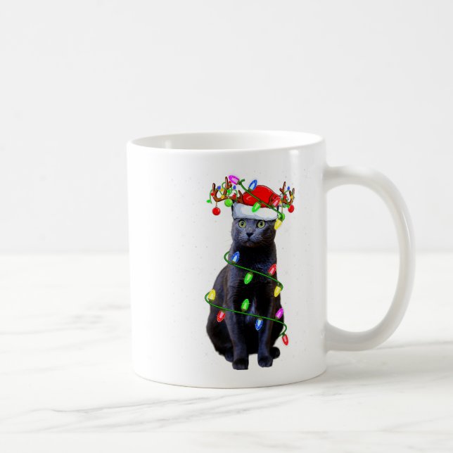 Cat Lover Xmas Lighting Santa Russian Blue Cat Chr Kaffemugg (Höger)