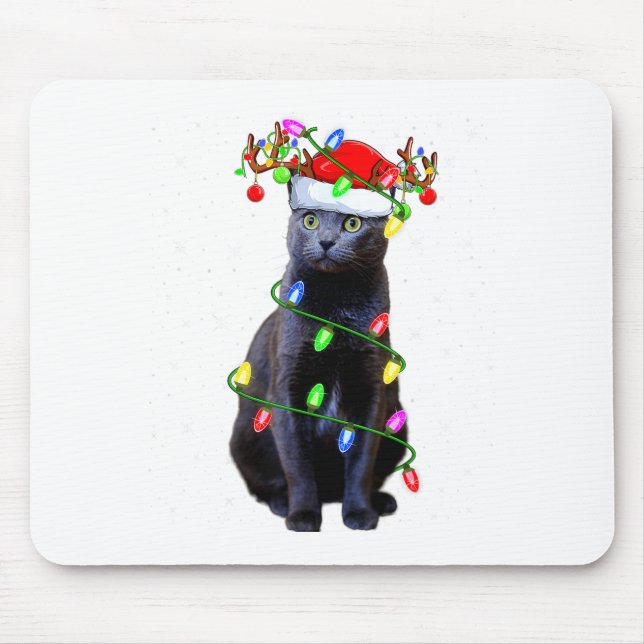 Cat Lover Xmas Lighting Santa Russian Blue Cat Chr Musmatta (Framsidan)