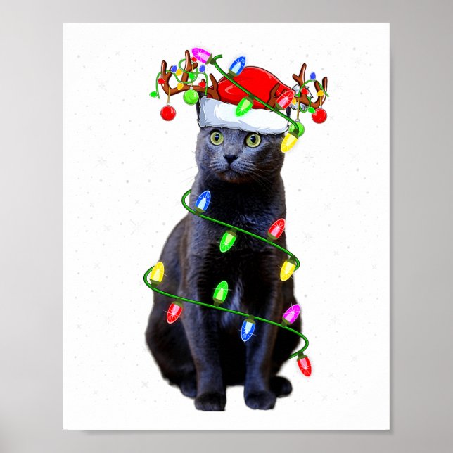 Cat Lover Xmas Lighting Santa Russian Blue Cat Chr Poster (Framsidan)