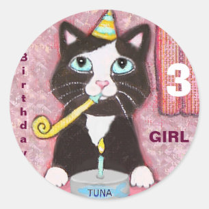 Cat Lover's Anpassningsbar Age Round Birthday Stic Runt Klistermärke