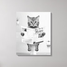 Cat Lovers Bathroom Wall Art, Black and White Cat