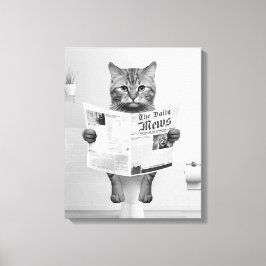 Cat Lovers Bathroom Wall Art, Black and White Cat Canvastryck