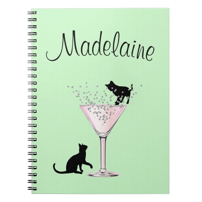 Cat Lovers Bubbles Modern Mint Grönt Personal Anteckningsbok (Framsidan)