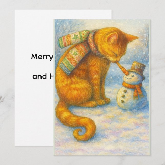 Cat Lover's  Christmas Sarah and the Snowman Julkort (Fram/baksida)