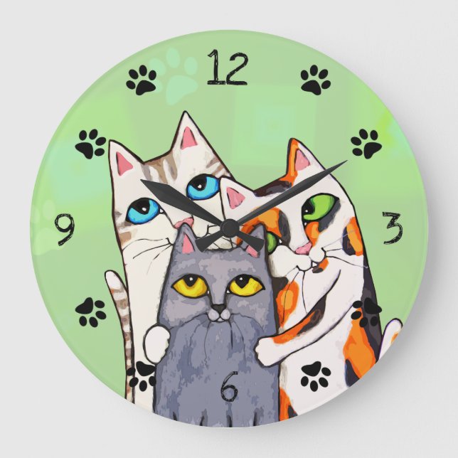 Cat Lover's Cute Kattunge Wall Clock Stor Klocka (Framsida)