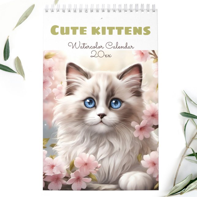 Cat Lovers Cute Kittens Watercolor Säsong Kalender (Cat Lovers Cute Kittens Watercolor Seasonal Calendar)