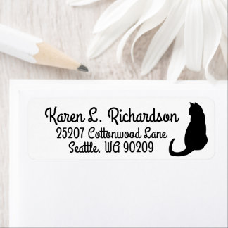 Cat Lover's Dramatic Black Cat Silhouette Adress Returadress Etikett