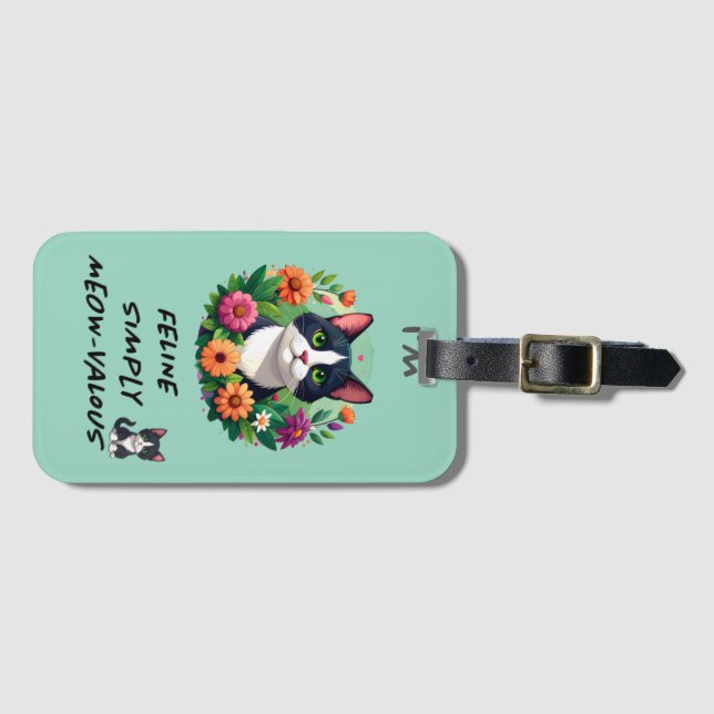 Cat Lover's floral Tuxedo cat Bagagebricka (Framsida horisontal)