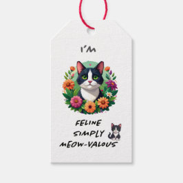 Cat lovers floral Tuxedo cat  Presentetikett
