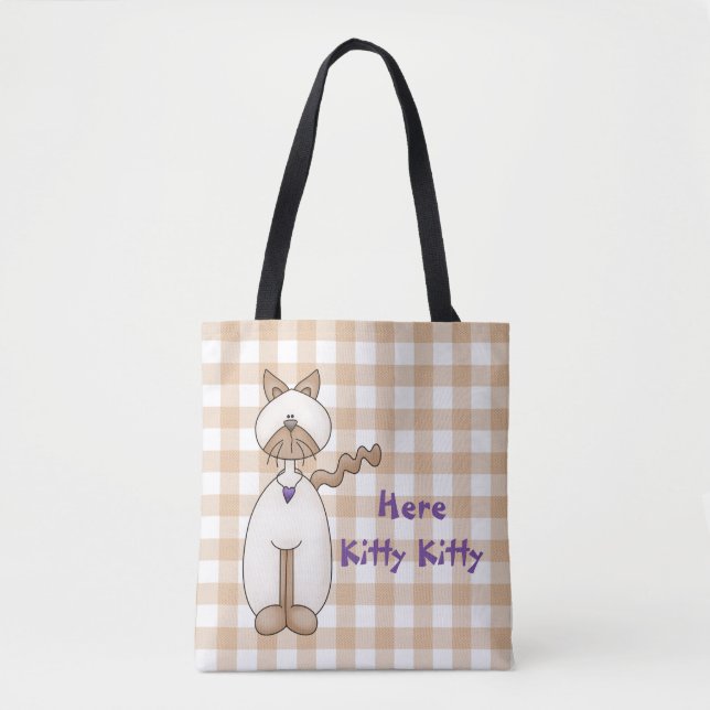 Cat Lovers Gingham Tote Bag Tygkasse (Framsida)