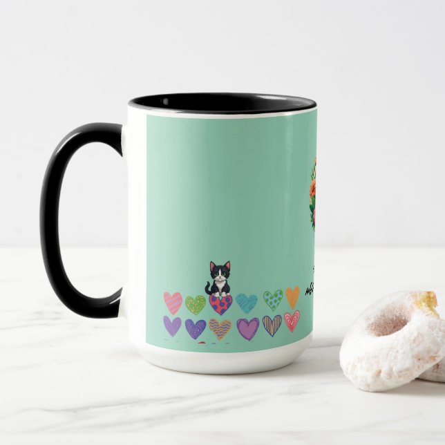 Cat lovers hearts and flower's  mugg (Med munk)