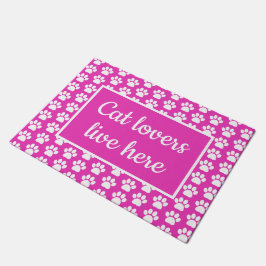 Cat Lovers Live here Cute Rosa and White Paw Print