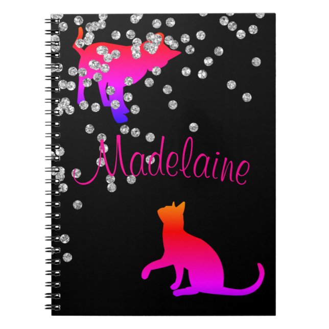 Cat Lovers Modern Black Rosa Spots Personal Anteckningsbok (Framsidan)