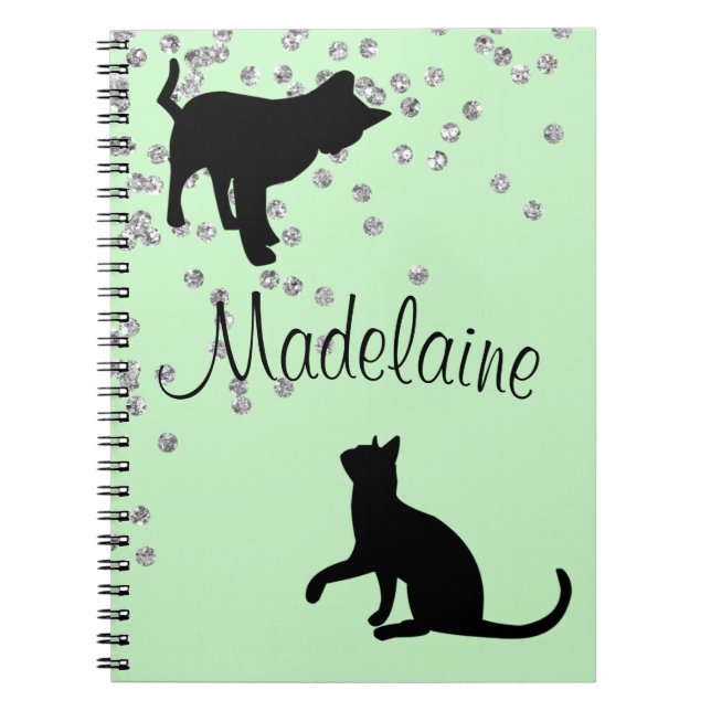 Cat Lovers Modern Mint Grönt Spots Personal Anteckningsbok (Framsidan)