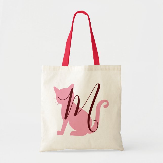 Cat Lovers Monogram Rosa och Burgundy Tygkasse (Framsidan)