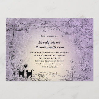 Cat Lovers Ornate Lavender Vintage bröllop Inbjudningar