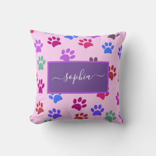 Cat Lovers Rosa Lila Hund Tass avtryck Namn Kudde