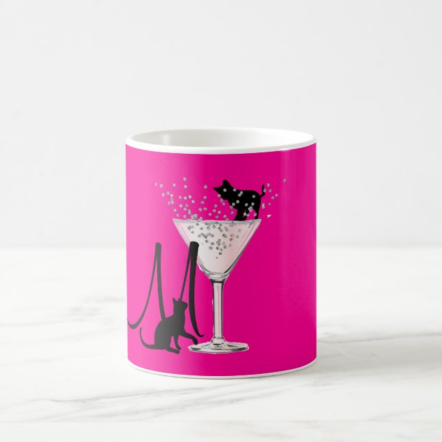 Cat Lovers Shock rosa Monogram Modern Kaffemugg (Center)