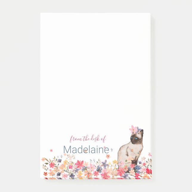 Cat Lovers Siamese Kitten Blommigt Personal Post-it Block (Framsida)