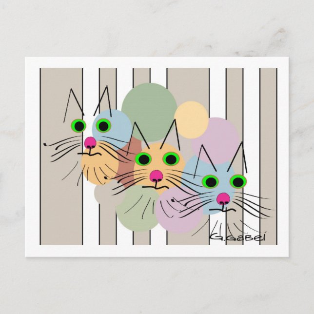 Cat Lovers "Three Amigos" Cat Art Vykort (Framsida)