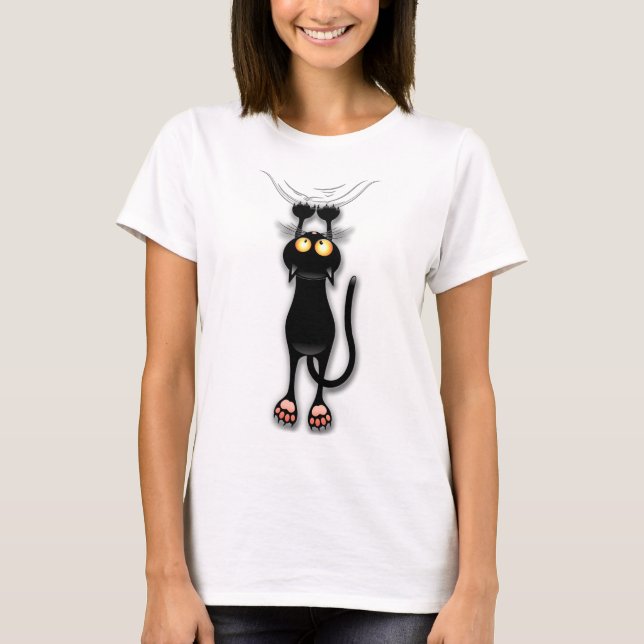 Cat-lustiga tecken Scratching Fabric T Shirt (Framsida)