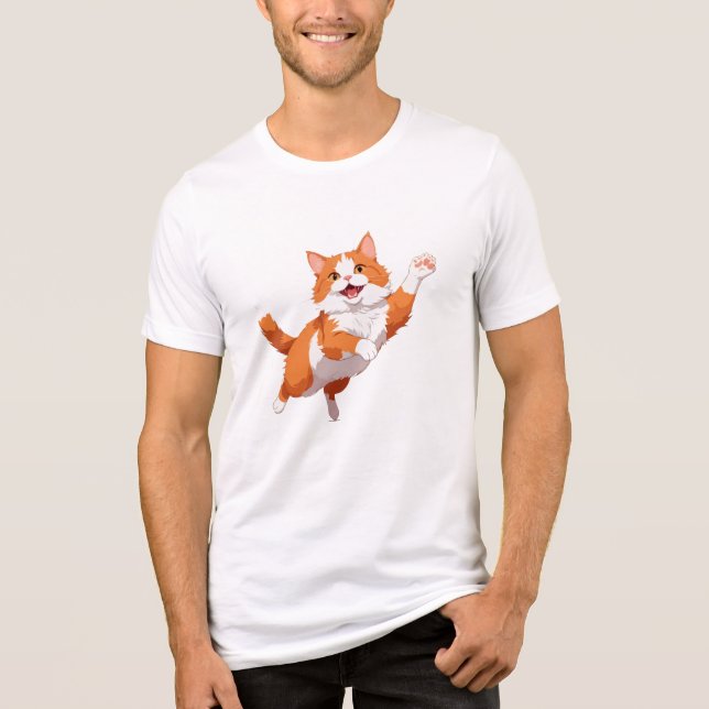 Cat Lycklig-Roligt som rusar i Glatta Luft T Shirt (Framsida)