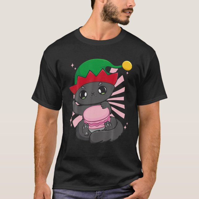 Cat Macaron Cute Anime Manga Elf Kawaii Neko Otaku T Shirt (Framsida)