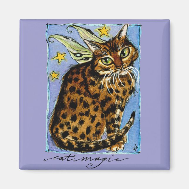 Cat magi Fairy fantasy Ocicat magnet (Framsidan)