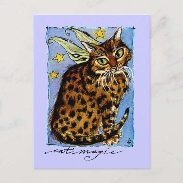 Cat Magic Ocicat with Fairy Vinge Vykort (Framsida)