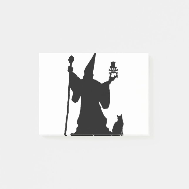 Cat Magic Silhouette Skull Sorcerer Staff Wizard. Post-it Block (Framsida)