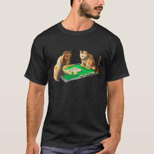 Cat Mahjong Funny T-Shirt med Brev, Manar, Roligt