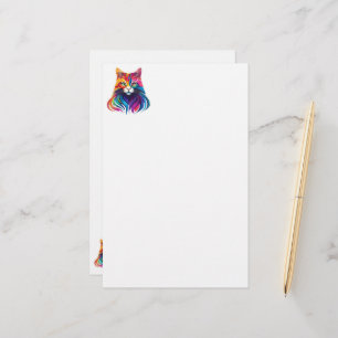 Cat Maine Coon Porträtt Rainbow Färg Brevpapper