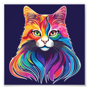 Cat Maine Coon Porträtt Rainbow Färg Fototryck