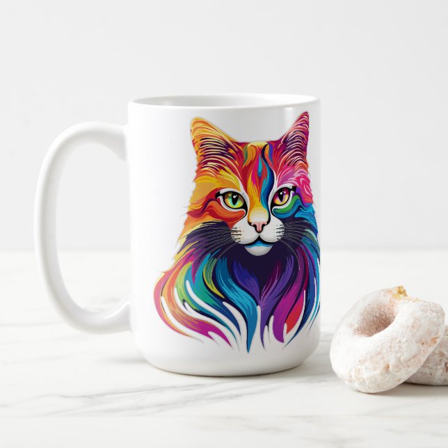 Cat Maine Coon Porträtt Rainbow Färg Kaffemugg (Med munk)
