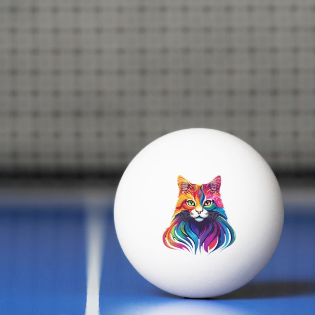 Cat Maine Coon Porträtt Rainbow Färg Pingisboll (Netto)