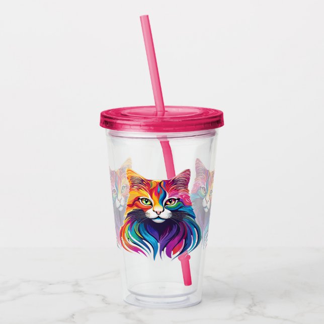 Cat Maine Coon Porträtt Rainbow Färg Take Away Mugg (Vänster)