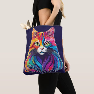 Cat Maine Coon Porträtt Rainbow Färg Tygkasse