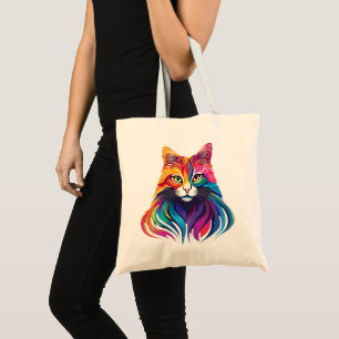 Cat Maine Coon Porträtt Rainbow Färg Tygkasse