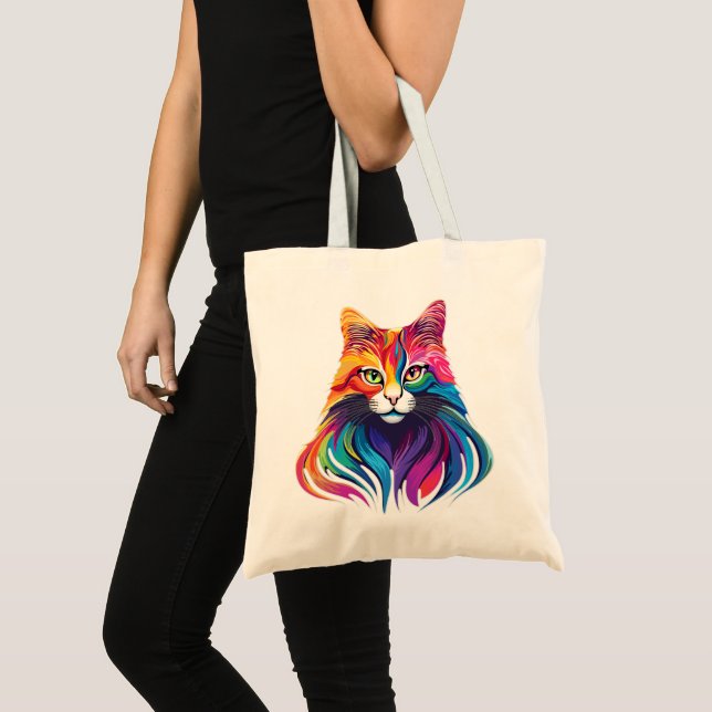 Cat Maine Coon Porträtt Rainbow Färg Tygkasse (Framsida (produkt))