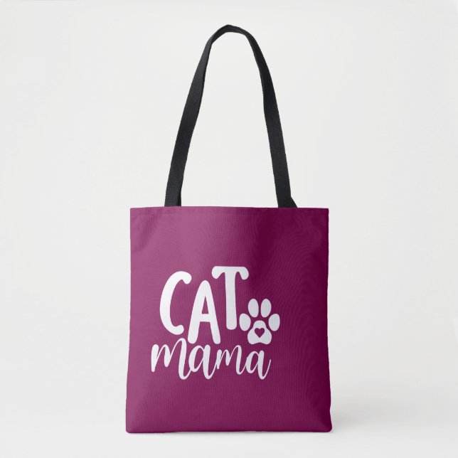 Cat Mama Cute Paw Print Typography Design Tygkasse (Framsida)