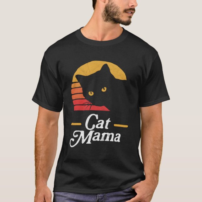 Cat Mamma 80 Stil Cat Distress T Shirt (Framsida)