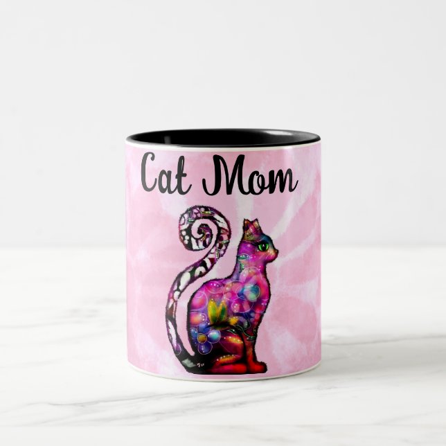 Cat Mamma Abstrakt Whimsical Cat Kattunge Art Två-Tonad Mugg (Center)